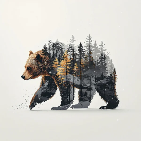 Bear Forest Double Exposure Art