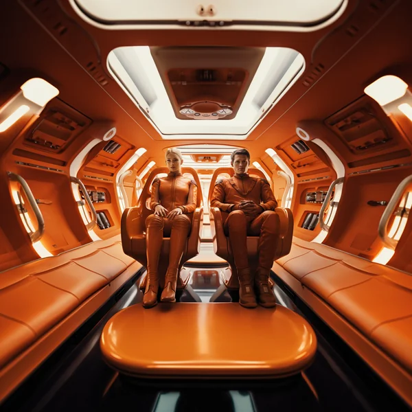Futuristic Couple in Spaceship Interior