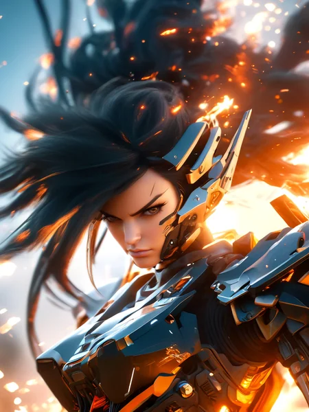Angry Mecha Girl Battle Portrait