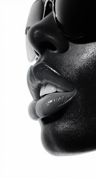 Tight B&W Close - up of African American Woman's Lower Face: Lips in Focus
