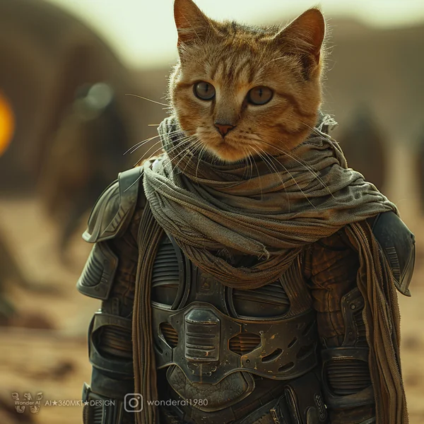 Cute Cat as Desert Hero Parody Art