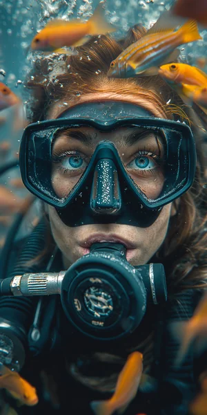 Scuba Diver Tropical Fish Photo