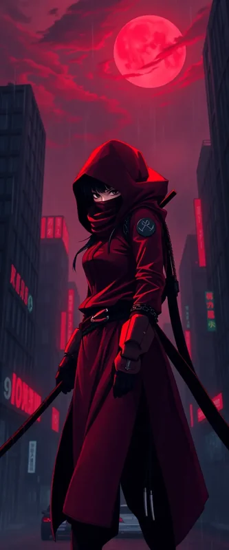 Cyberpunk Anime Ninja Assassin Red Black Night