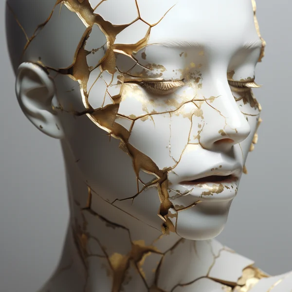 Porcelain Portrait Repaired with Kintsugi