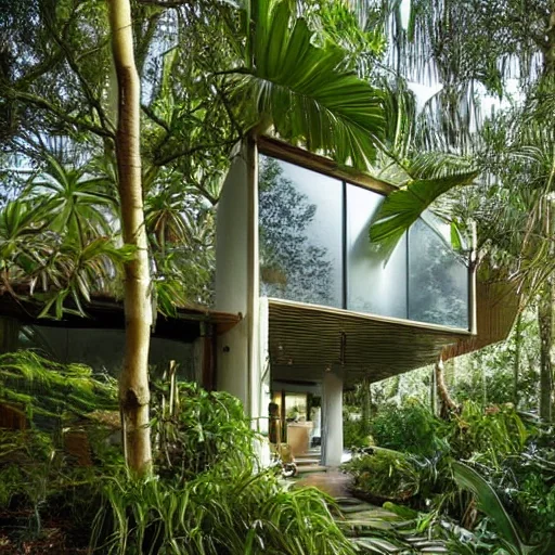Tropical Modern Forest House AI Design