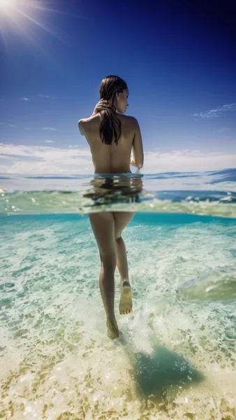 Woman Walking in Water Golden Hour