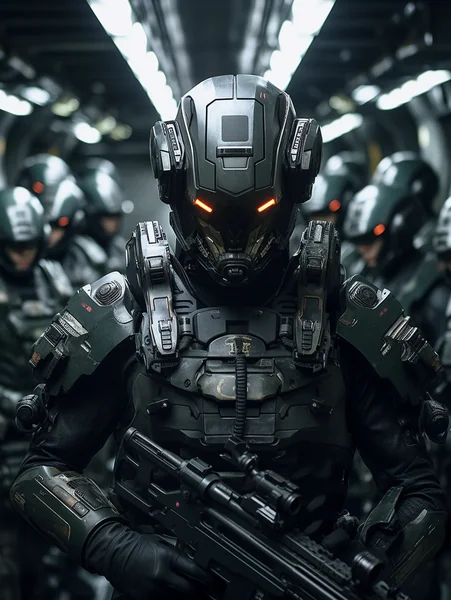 Futuristic Soldiers Boarding Spaceship