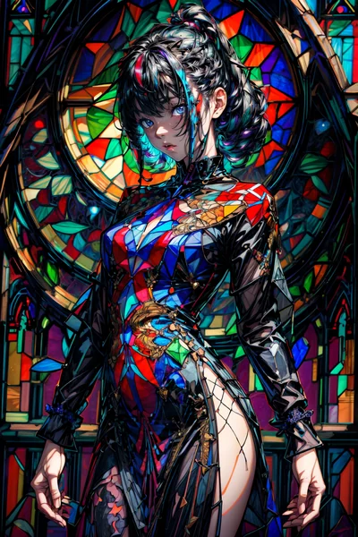 Stained Glass Dress Night Portrait