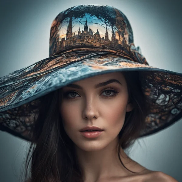 Surreal Double Exposure Woman Portrait