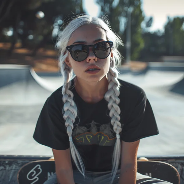 White Hair Girl Skateboarding Photo