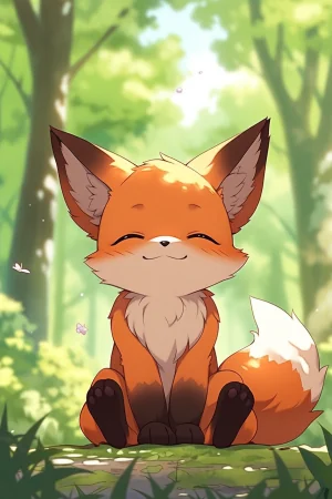 Cute Anime Fox Cub Pose Art