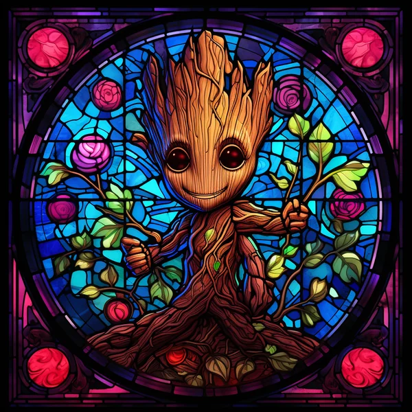 Baby Groot Stained Glass Cathedral Art