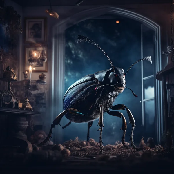Giant Beetle Retro Horror Scene