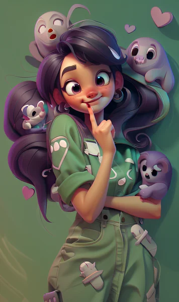 Cute Cartoon Character with Skulls