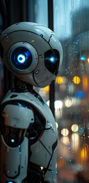 Lonely Humanoid Robot Window Scene