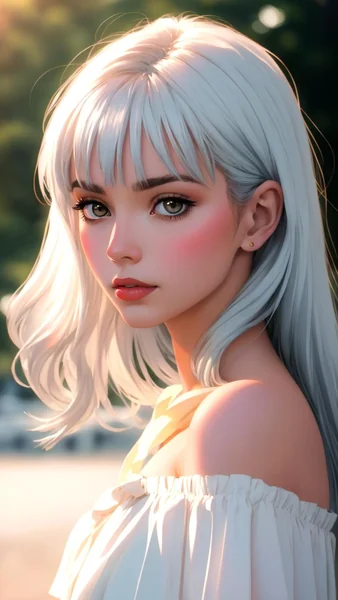 Sunset Silver Hair Woman Portrait