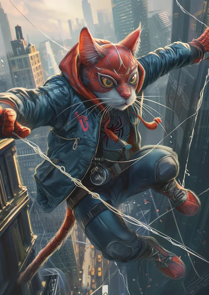 Spidercat Superhero City Scene