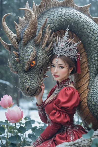 Regal Woman and Dragon Fantasy AI Art