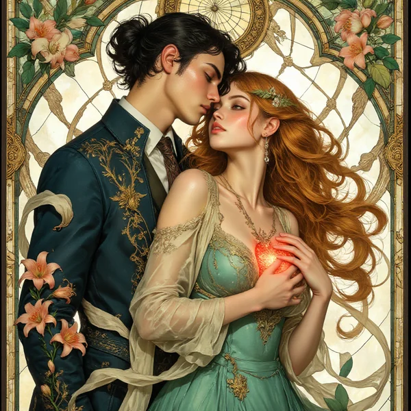 Intricate Art Nouveau Tableau of a Stylized Couple