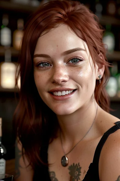 Gritty Bar Portrait Red-Haired Woman