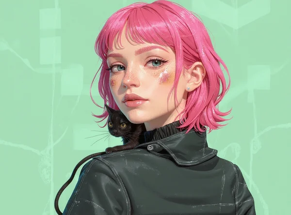 Quirky Pink Hair Girl Illustration