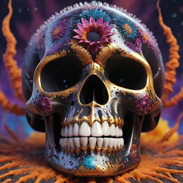 Psychedelic Ferrofluid Skull Art