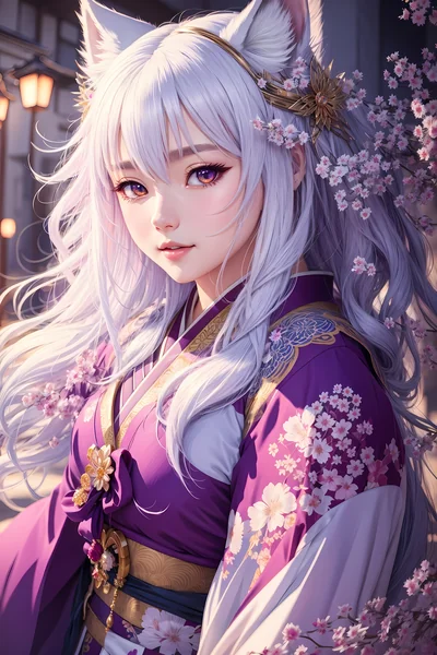 Anime Wolf Girl Kimono Portrait