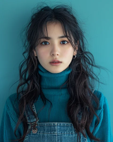 Minimalist Girl in Overalls Portrait