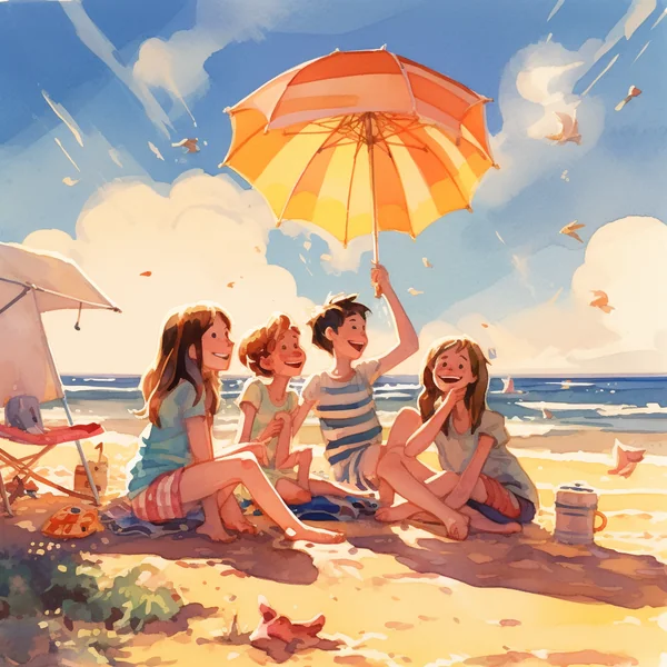 Friends Enjoying a Sunny Beach Day