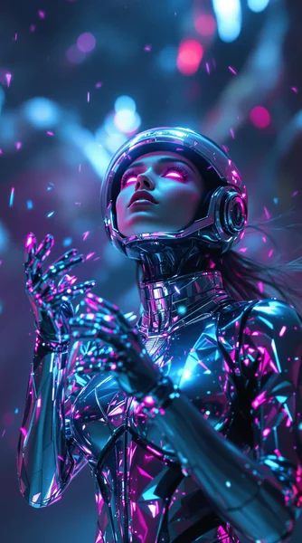 Cyberpunk AI Woman Action Shot