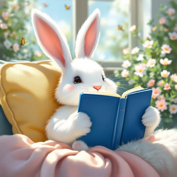 Cute Rabbit Reading Storybook Painting