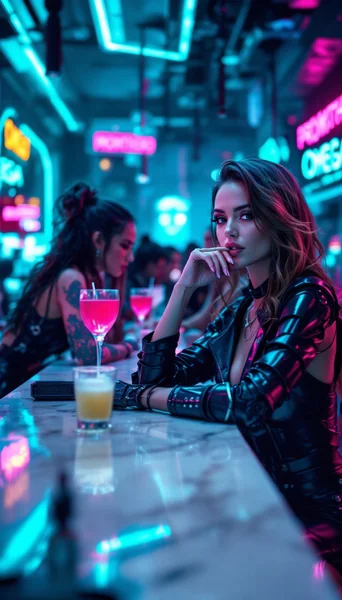 Cyberpunk Bar Neon Noir Scene