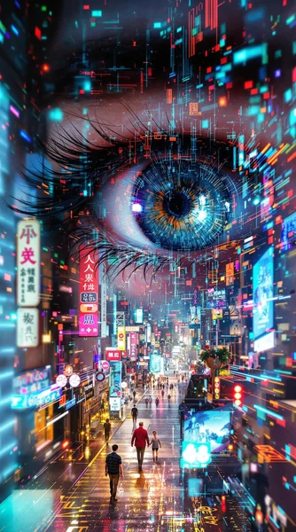 Cyberpunk Double Exposure Eye Art
