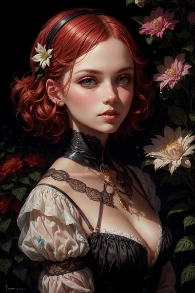 Victorian Punk Woman Floral Portrait