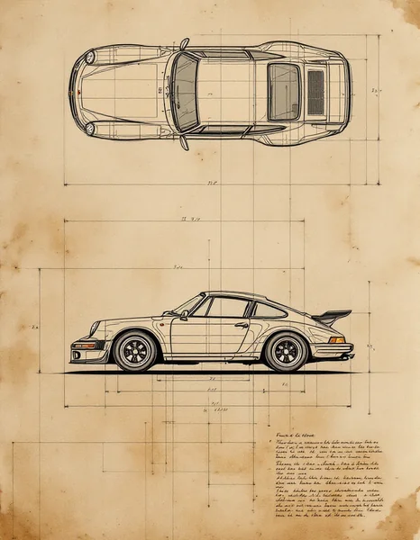Vintage Porsche 911 Technical Sketch