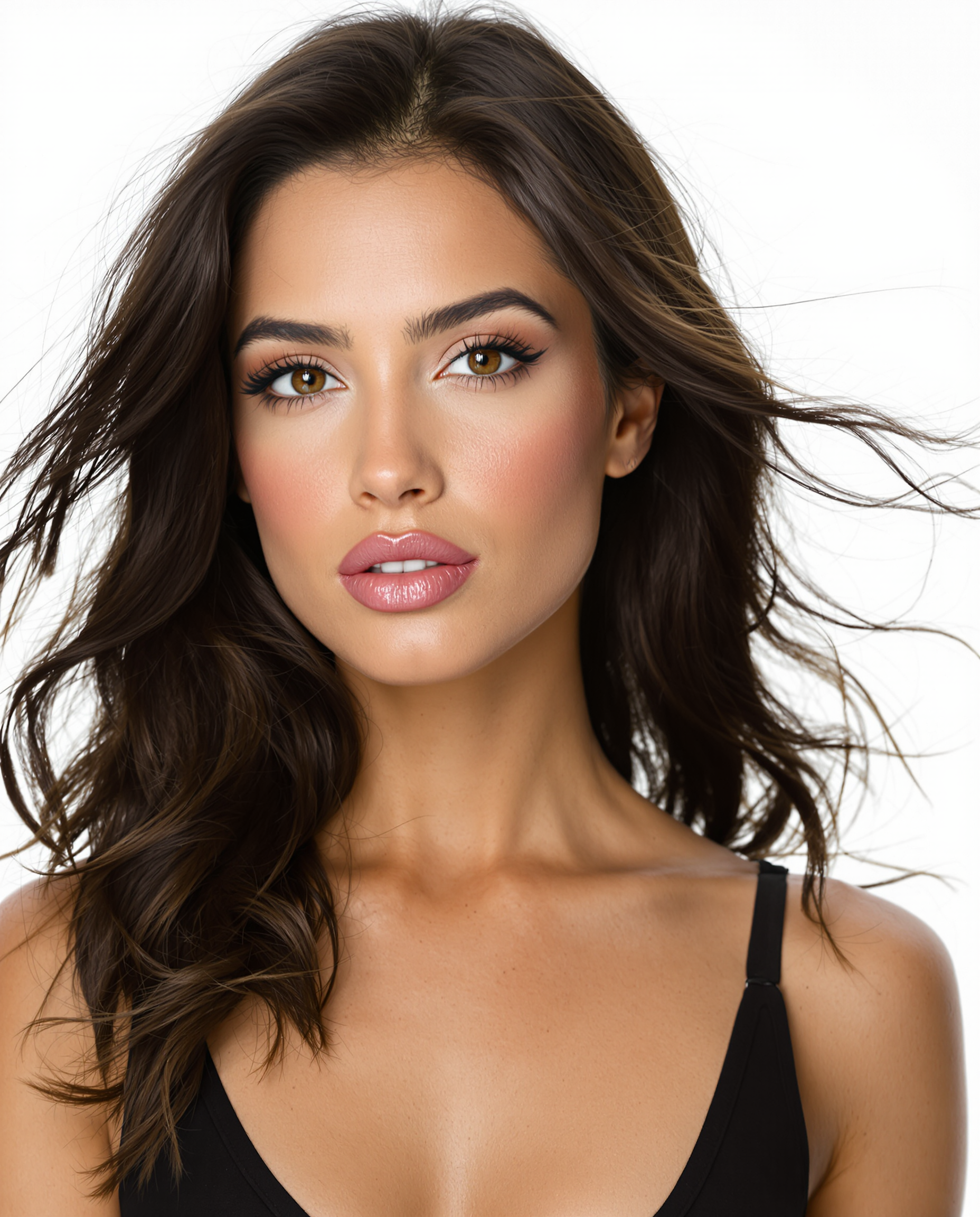 Hyper - Realistic Full - Body of Brunette Woman with Neutral Background