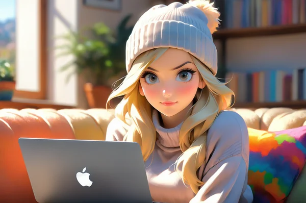 Anime Girl Cozy Laptop Living Room