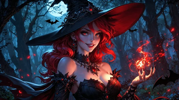 Red‑Haired Witch Dark Fantasy Portrait