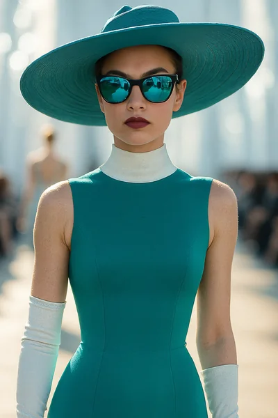 Glamorous Female Model on Fashion Runway: Futuristic Style