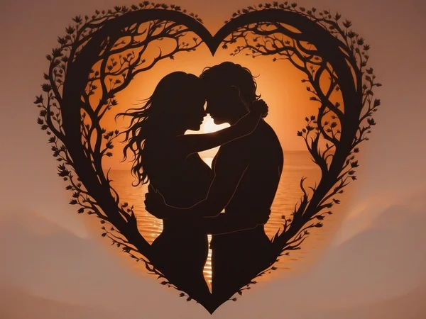 Romantic Silhouette Heart Embrace