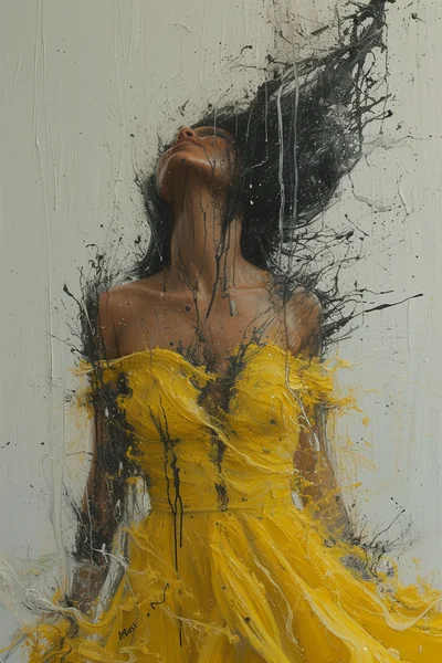 Surreal Yellow Dress Woman Painting