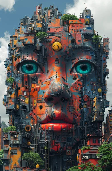 Colorful City Face Poster Illustration
