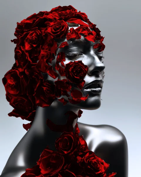 Liquid Metal Roses Portrait Art
