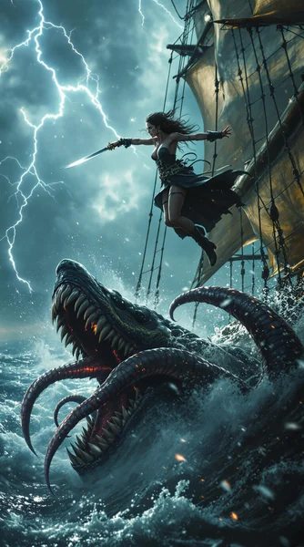 Female Pirate vs Kraken Battle